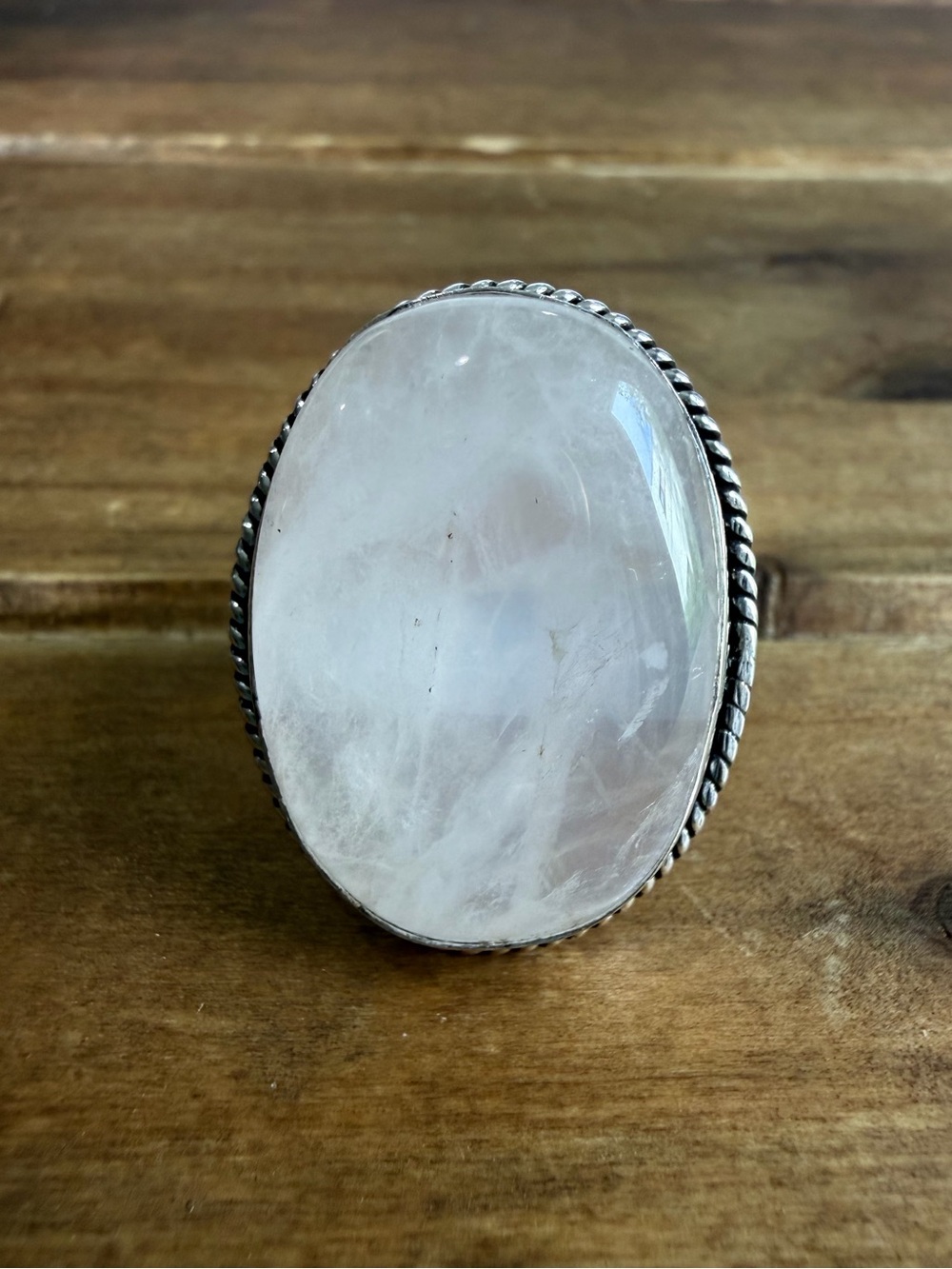 Rose Quartz Crystal Stone Gemstone Ring Size 9 Silver 925 Plated Vintage Boho